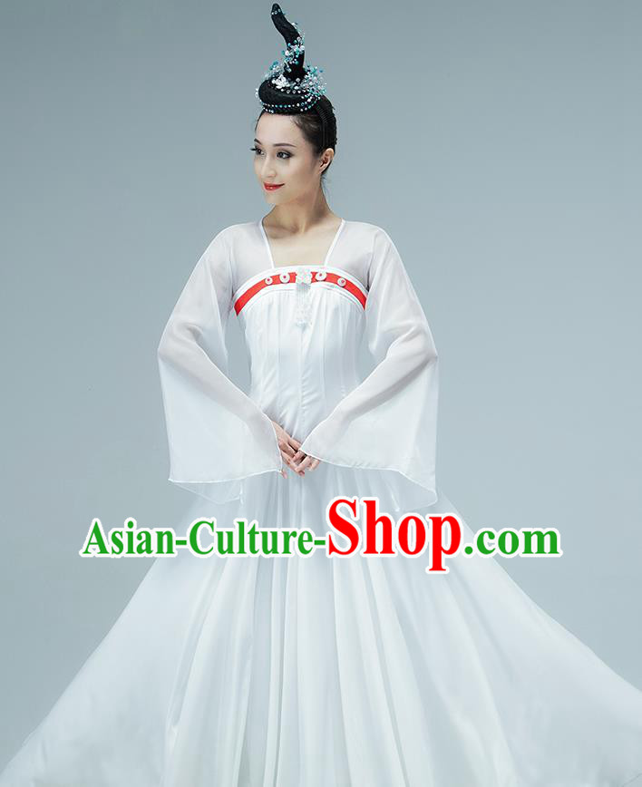 Chinese Tang Dynasty Palace Dance White Hanfu Dress Classical Dance Performance Clothing