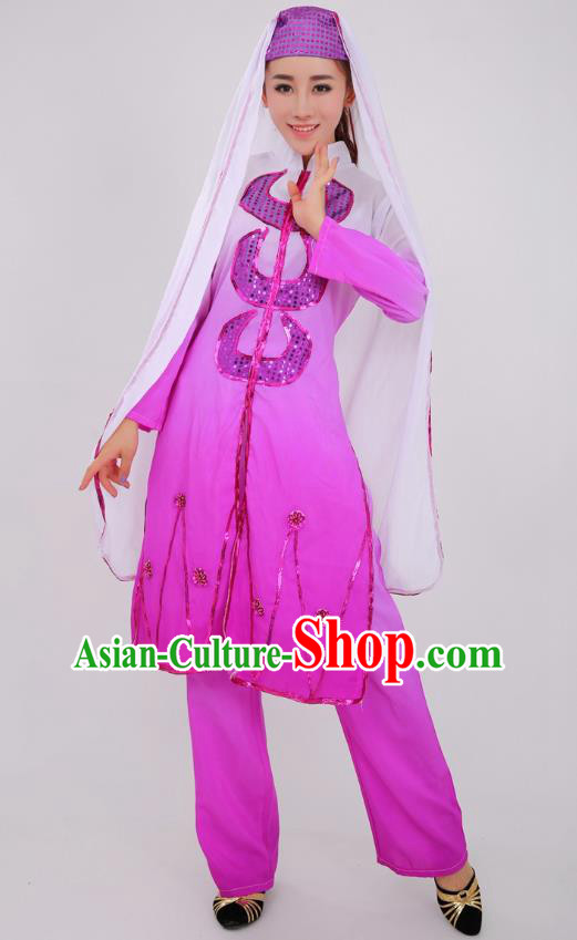 Chinese Traditional Hui Nationality Bride Clothing Ningxia Ethnic Wedding Purple Dress Outfits