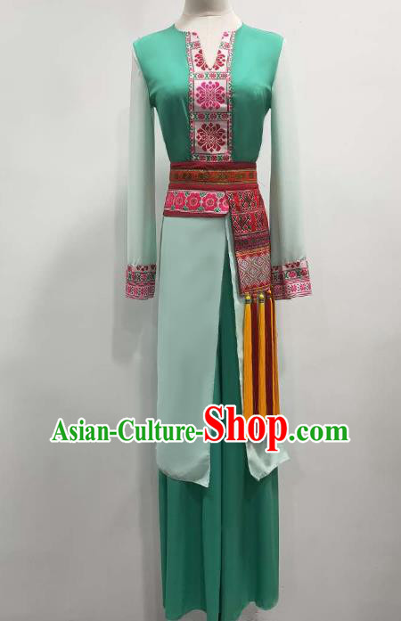 China Stage Performance Costume Classical Dance Green Outfits Umbrella Dance Clothing