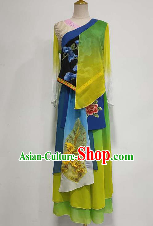 China Fan Dance Stage Performance Costume Classical Dance Green Outfits Umbrella Dance Clothing