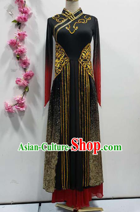 Chinese Traditional Mongolian Nationality Performance Black Dress Mongol Ethnic Folk Dance Clothing