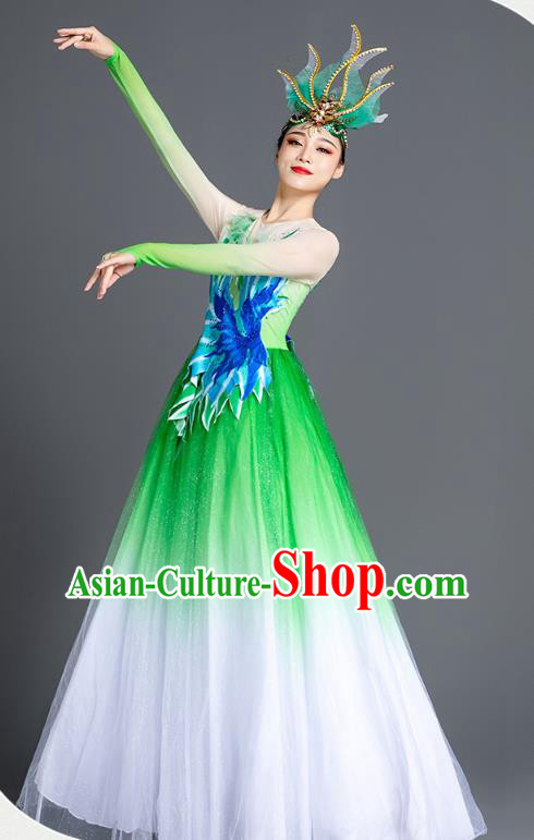 China Modern Dance Clothing Spring Festival Gala Stage Performance Costume Opening Dance Green Dress