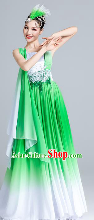 China Chorus Group Green Dress Stage Performance Costume Modern Dance Clothing