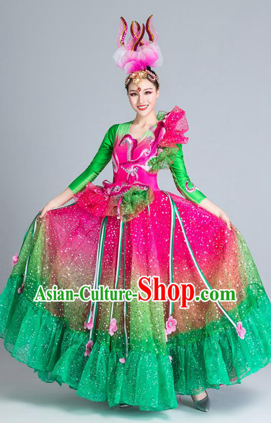 China Flowers Dance Costume Modern Dance Stage Performance Clothing Opening Dance Large Swing Dress