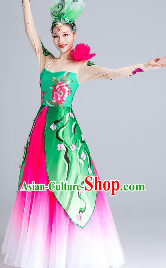 China Lotus Dance Costume Modern Dance Stage Performance Clothing Opening Dance Rosy Dress