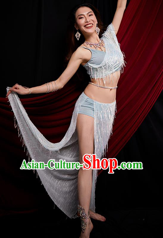 Professional Indian Belly Dance Performance Clothing Asian Oriental Dance Light Blue Dress Outfits