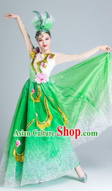 China Modern Dance Stage Performance Clothing Opening Dance Green Dress Peony Dance Costume