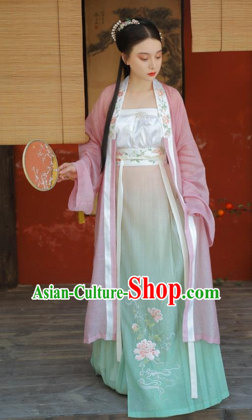 China Ancient Civilian Female Hanfu Dress Garment Traditional Song Dynasty Country Lady Historical Clothing