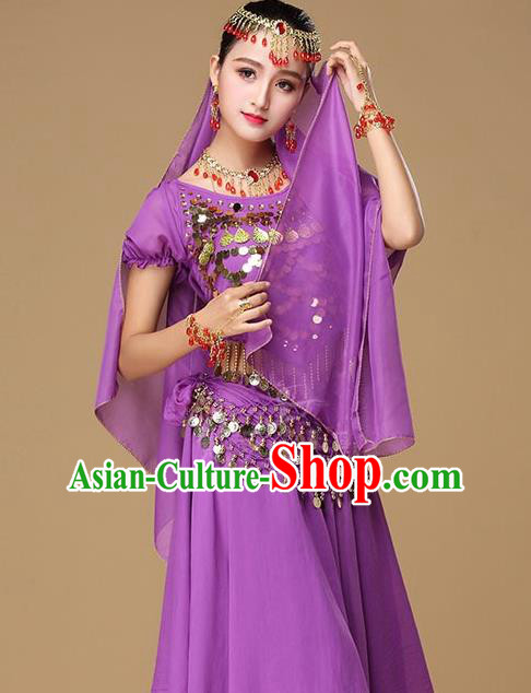 Asian India Dance Performance Purple Blouse and Skirt Clothing Indian Traditional Belly Dance Uniforms