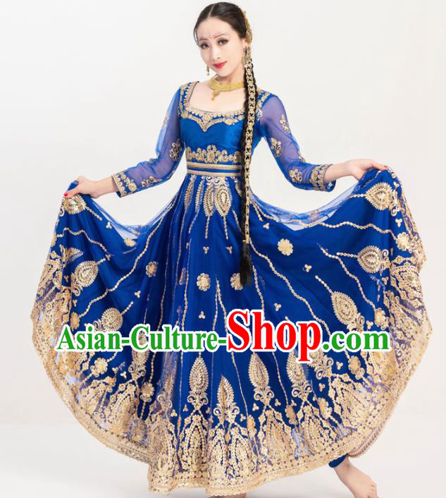Indian Bollywood Dance Anarkali Royalblue Dress Asian India Stage Performance Costumes