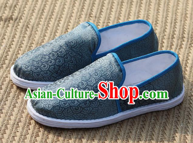 Chinese Traditional Martial Arts Shoes Classical Cloud Pattern Grey Brocade Shoes Handmade Shoes