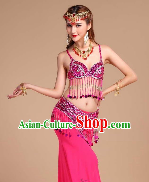 Indian Belly Dance Bra and Rosy Skirt Uniforms Asian India Oriental Dance Performance Clothing