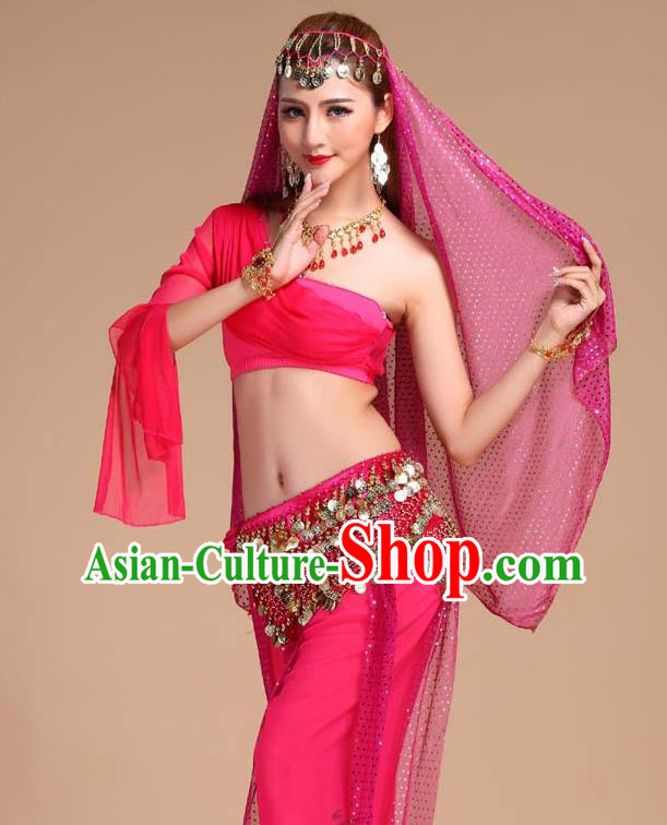 India Folk Dance Clothing Indian Belly Dance Rosy Outfits Asian Traditional Raks Sharki Top and Pants