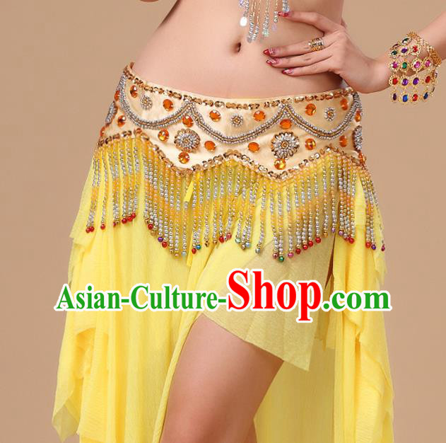Asian Traditional Oriental Dance Beads Tassel Waist Accessories Indian Belly Dance Stage Performance Yellow Waistband