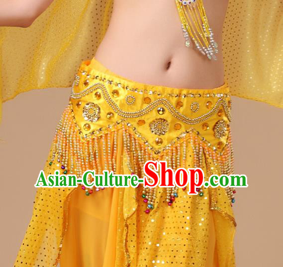 Asian Indian Belly Dance Stage Performance Yellow Waistband Traditional Oriental Dance Waist Accessories