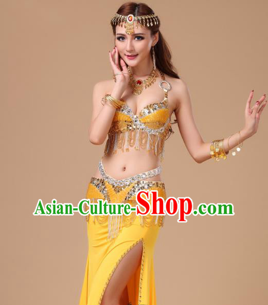 Traditional Oriental Dance Bra and Skirt Belly Dance Clothing Asian Indian Stage Performance Yellow Uniforms