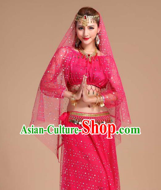 Indian Traditional Court Stage Performance Rosy Skirt Outfits Asian India Folk Dance Clothing