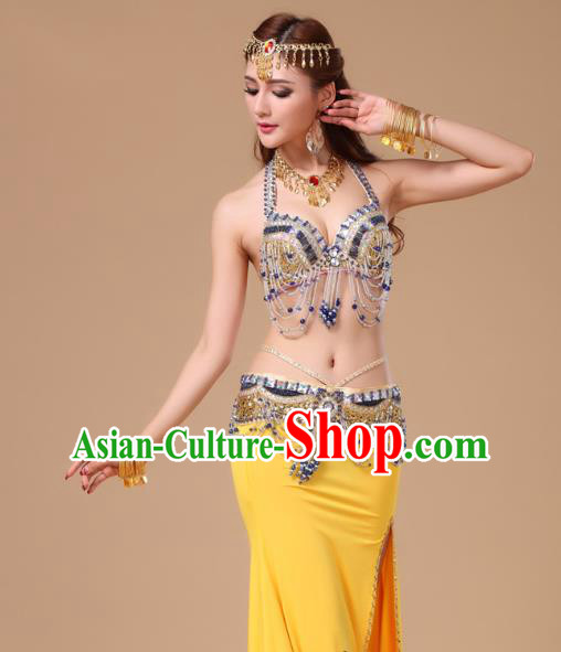 Top Belly Dance Stage Performance Clothing Asian Indian Oriental Dance Yellow Uniforms Traditional Raks Sharki Bra and Skirt