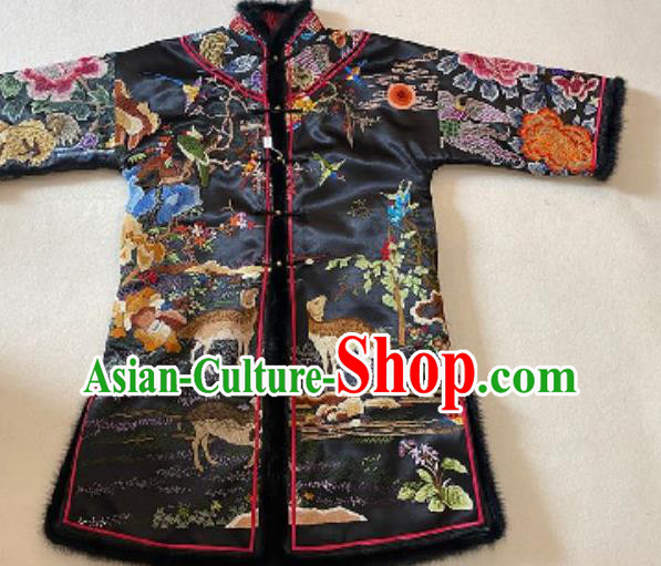 Chinese Embroidered Black Silk Jacket Winter Costume National Women Cotton Wadded Coat