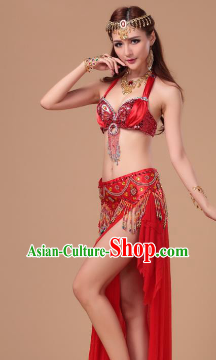 Asian Belly Dance Red Uniforms Traditional Oriental Beauty Dance Bra and Skirt Indian Stage Performance Costumes