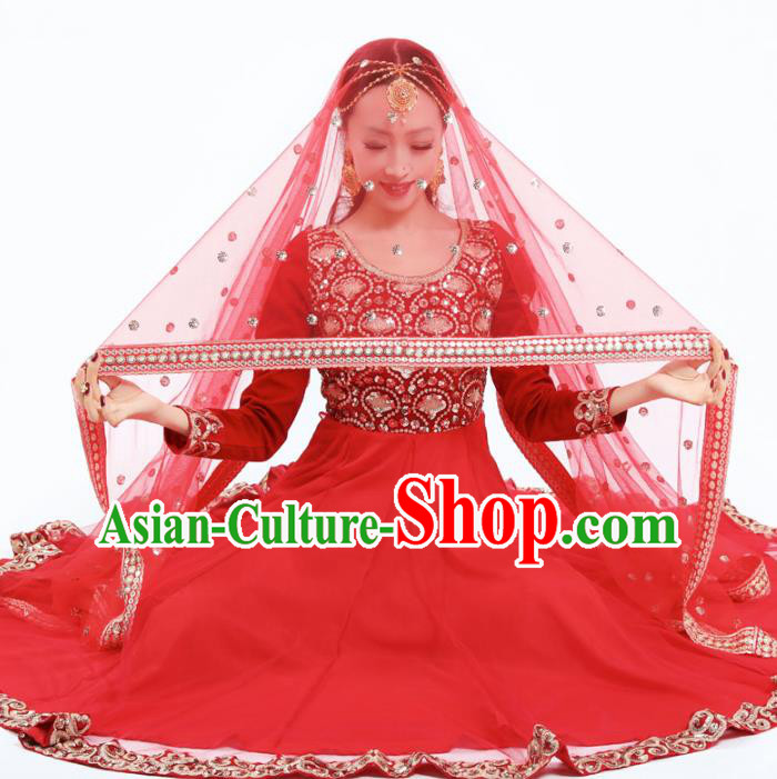Indian Anarkali Stage Performance Red Dress Asian Traditional Court Dance Costumes