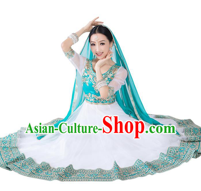 India Anarkali Dance Performance Clothing Asian Indian Traditional Court Princess White Dress and Pants