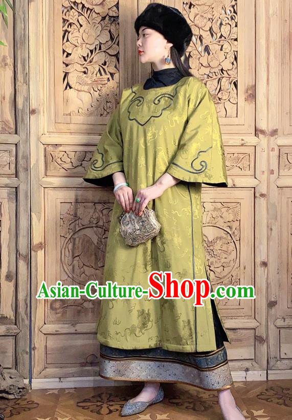 China Classical Cheongsam Traditional Wide Sleeve Light Green Silk Qipao Dress National Women Embroidered Clothing