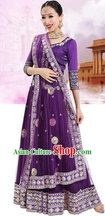 Asian India Traditional Stage Performance Costumes Indian Court Princess Lehenga Purple Dress