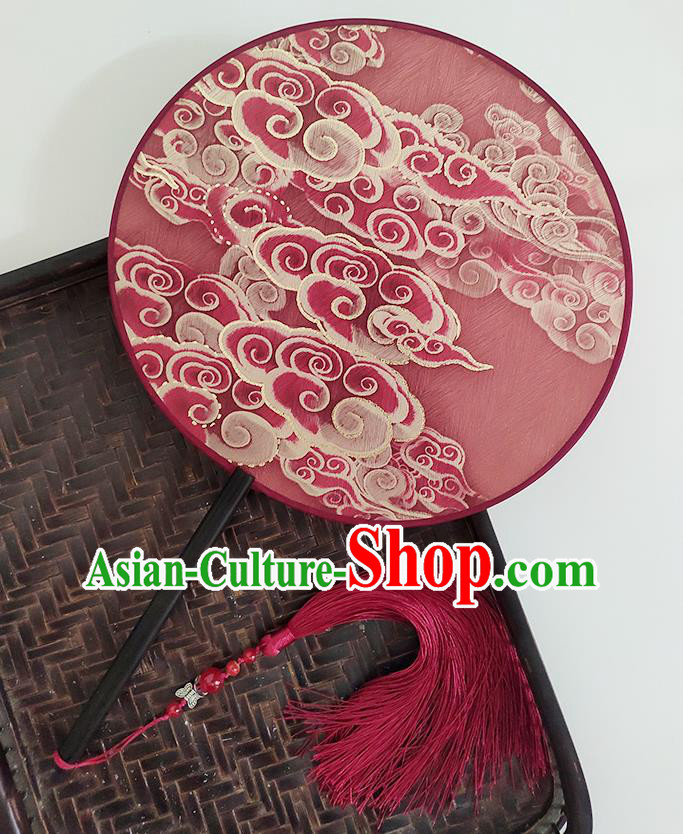 China Handmade Circular Fan Printing Clouds Red Silk Fan Classical Wedding Fan