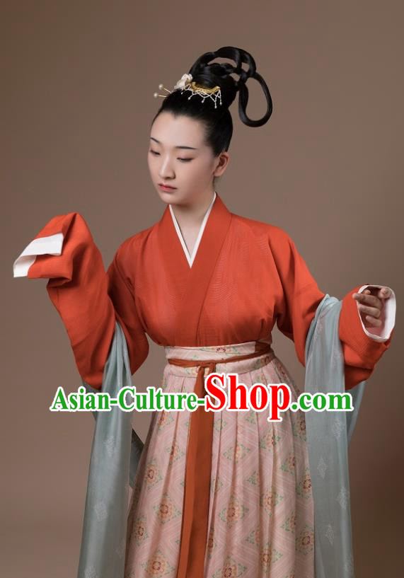 China Traditional Early Tang Dynasty Historical Costumes Ancient Court Lady Hanfu Garment Complete Set