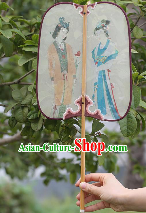 China Classical Dance Silk Fan Handmade Hanfu Fan Traditional Printing Beauty Palace Fan