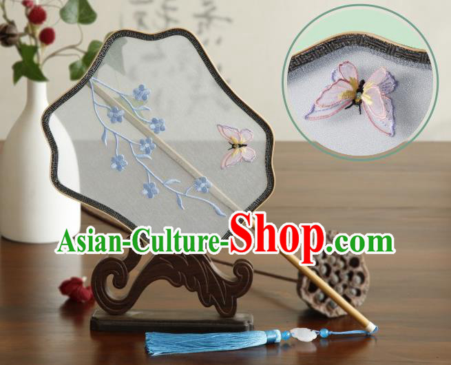 China Traditional Hanfu Fan Classical Dance Silk Fan Handmade Embroidered Plum Butterfly Palace Fan