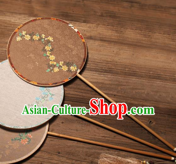 China Traditional Song Dynasty Princess Circular Fan Classical Palace Fan Handmade Brown Silk Fan
