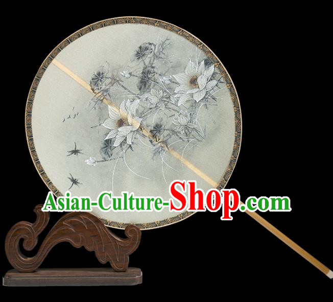 China Handmade Hanfu Circular Fan Traditional Palace Fan Classical Lotus Pattern Silk Fan