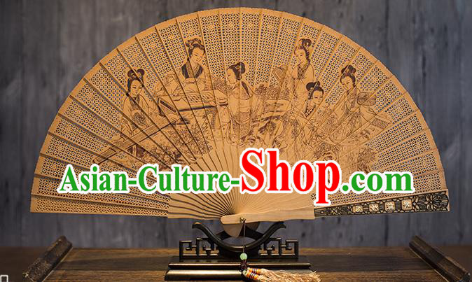 Chinese Traditional Carving Sandalwood Accordion Classical Folding Fan Handmade Hollow Fan