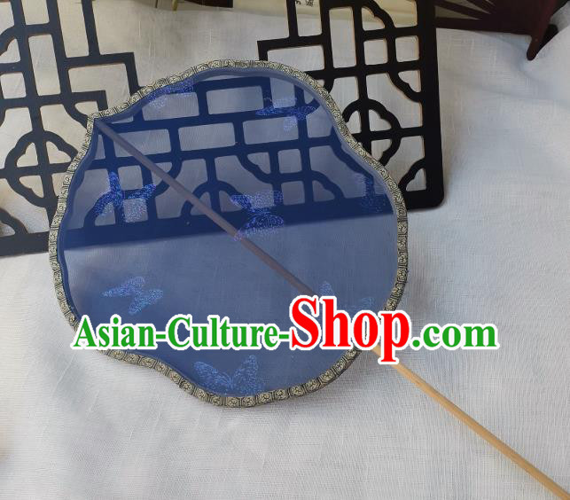 China Classical Butterfly Pattern Blue Silk Fan Traditional Hanfu Princess Fan Handmade Palace Fan
