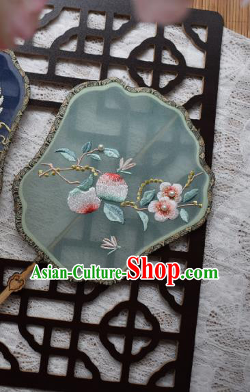 China Classical Hanfu Green Silk Fan Traditional Song Dynasty Wedding Fan Handmade Embroidered Peach Blossom Palace Fan