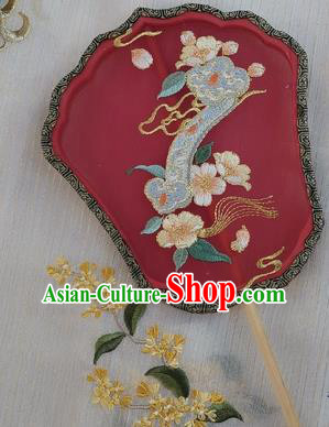 China Traditional Wedding Red Silk Fan Handmade Embroidered Ruyi Palace Fan Classical Hanfu Fan