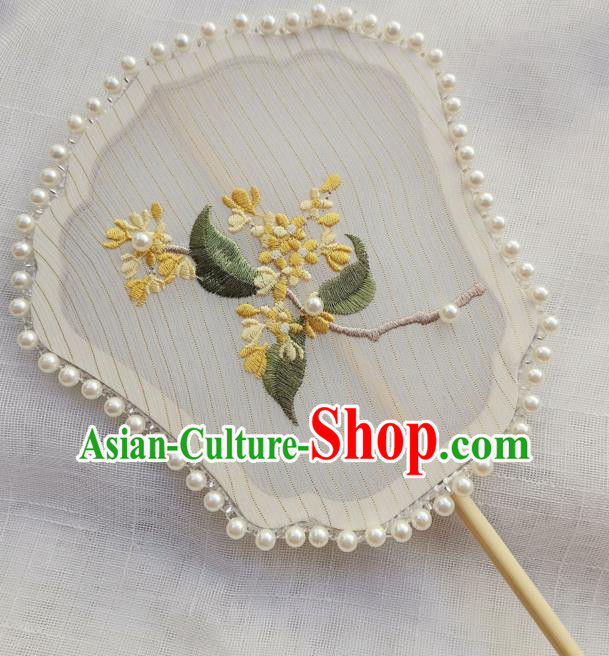 China Classical Hanfu Fan Traditional Song Dynasty Princess Silk Fan Handmade Embroidered Osmanthus Palace Fan