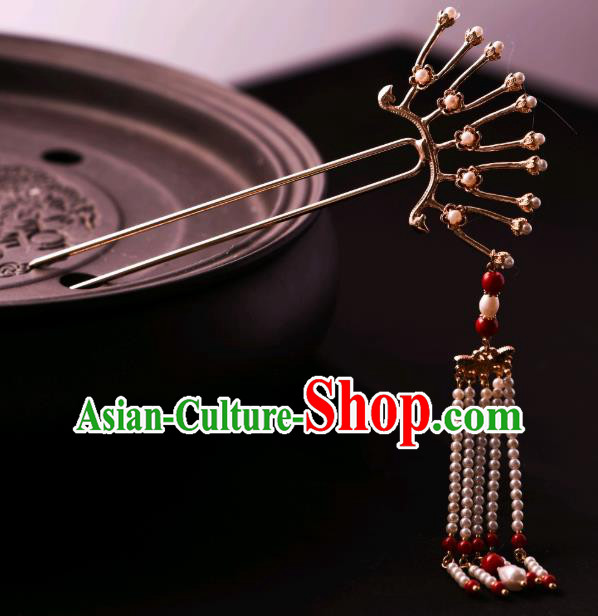 Chinese Ancient Princess Hairpin Traditional Song Dynasty Court Pearls Tassel Hair Stick