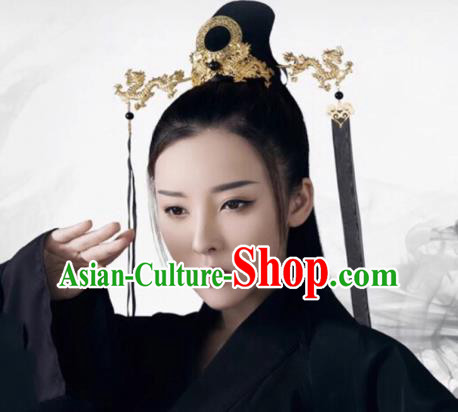 Chinese Ancient Swordswoman Hair Accessories Golden Hair Crown and Hairpins