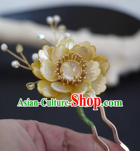 Chinese Traditional Hanfu Hair Accessories Ancient Princess Yellow Shell Peony Hairpin