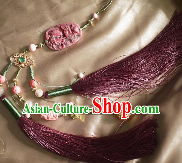 Chinese Traditional Hanfu Waist Accessories Ancient Ming Dynasty Princess Purple Tassel Pendant