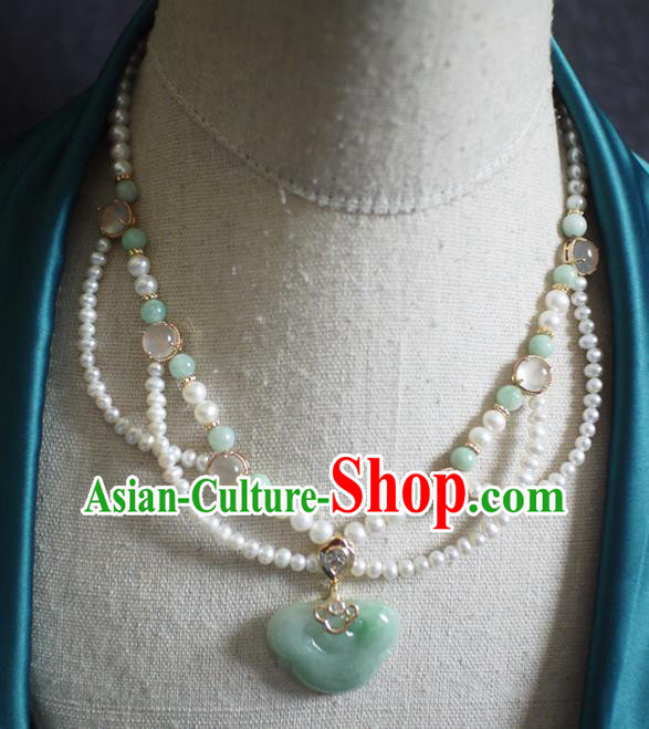 Chinese Traditional Song Dynasty Pearls Necklace Accessories Ancient Princess Jade Ingot Necklet