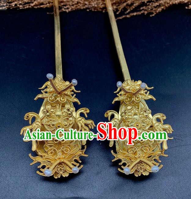 Chinese Ancient Court Empress Hair Stick Traditional Ming Dynasty Queen Golden Butterfly Hairpin