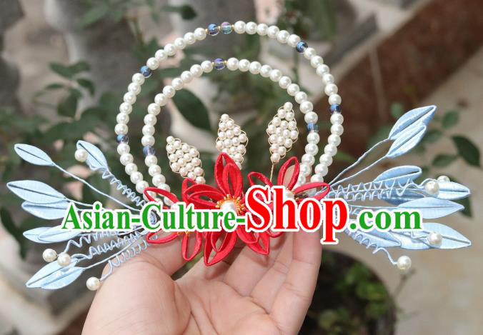 Chinese Ancient Ming Dynasty Princess Pearls Hair Crown Traditional Hanfu Hair Accessories