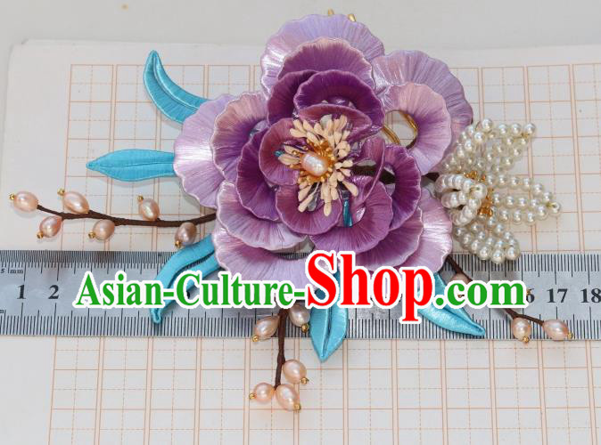Chinese Ancient Noble Woman Hairpin Traditional Ming Dynasty Princess Lilac Peony Hair Comb