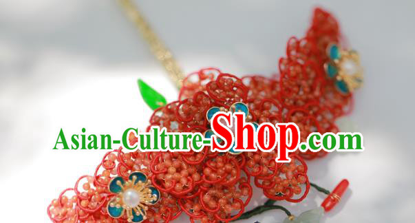Chinese Traditional Ming Dynasty Wedding Hair Stick Ancient Empress Cloisonne Plum Blossom Hairpin