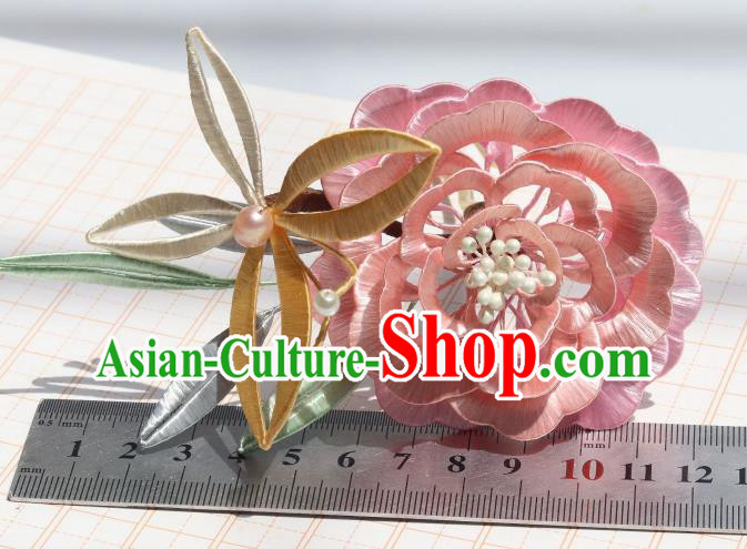 Chinese Ancient Princess Hair Accessories Traditional Hanfu Pink Silk Peony Butterfly Hairpin