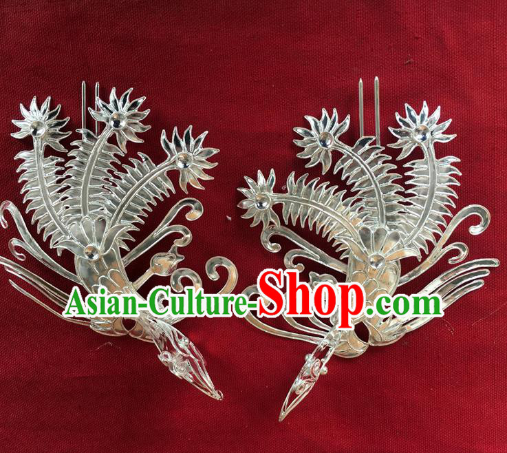 Chinese Ancient Queen Silver Phoenix Hairpin Traditional Ming Dynasty Empress Hair Stick